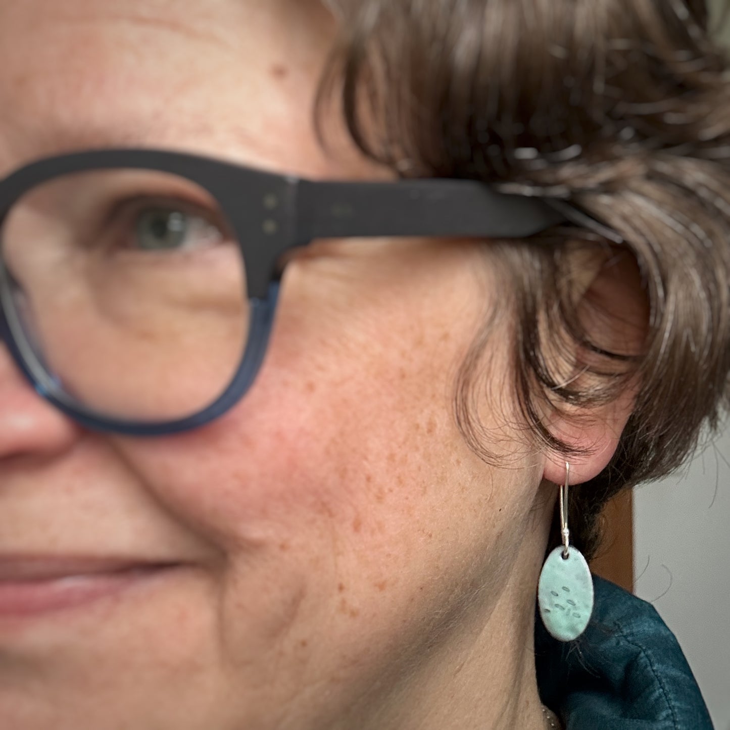 Turquoise Enamelled Copper Drop Earrings