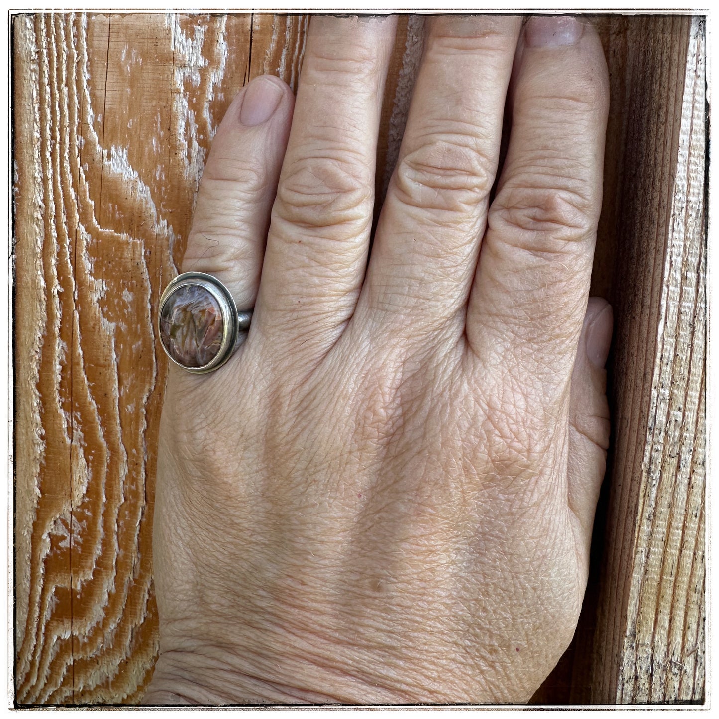 Turkish Stick Agate Ring Sterling Silver Size 6.75