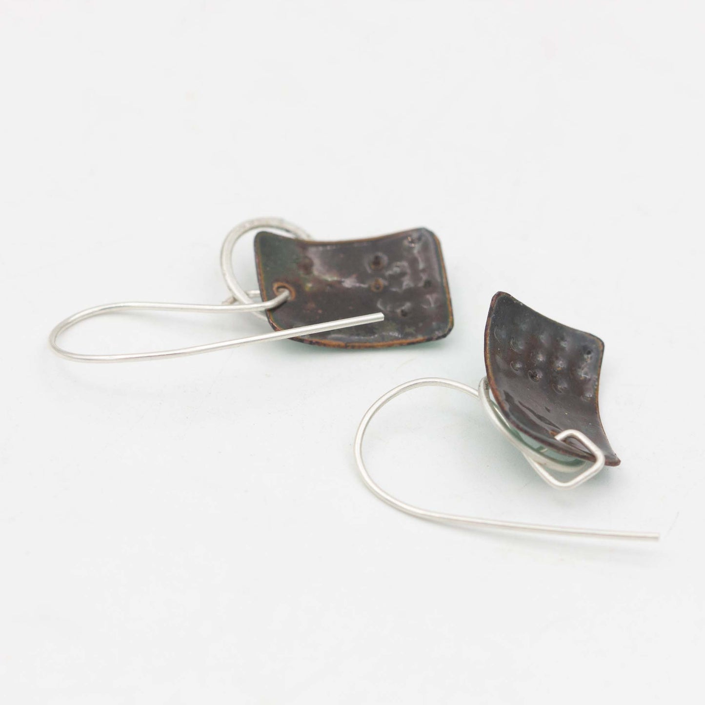 Rectangular Enamelled Copper and Sterling Silver Earrings