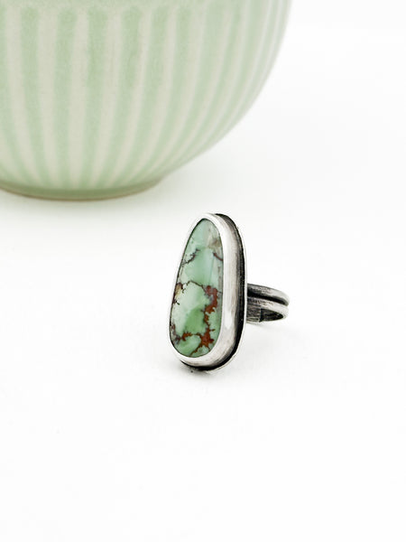 Long Turquoise and Sterling Silver Ring Size 7.25