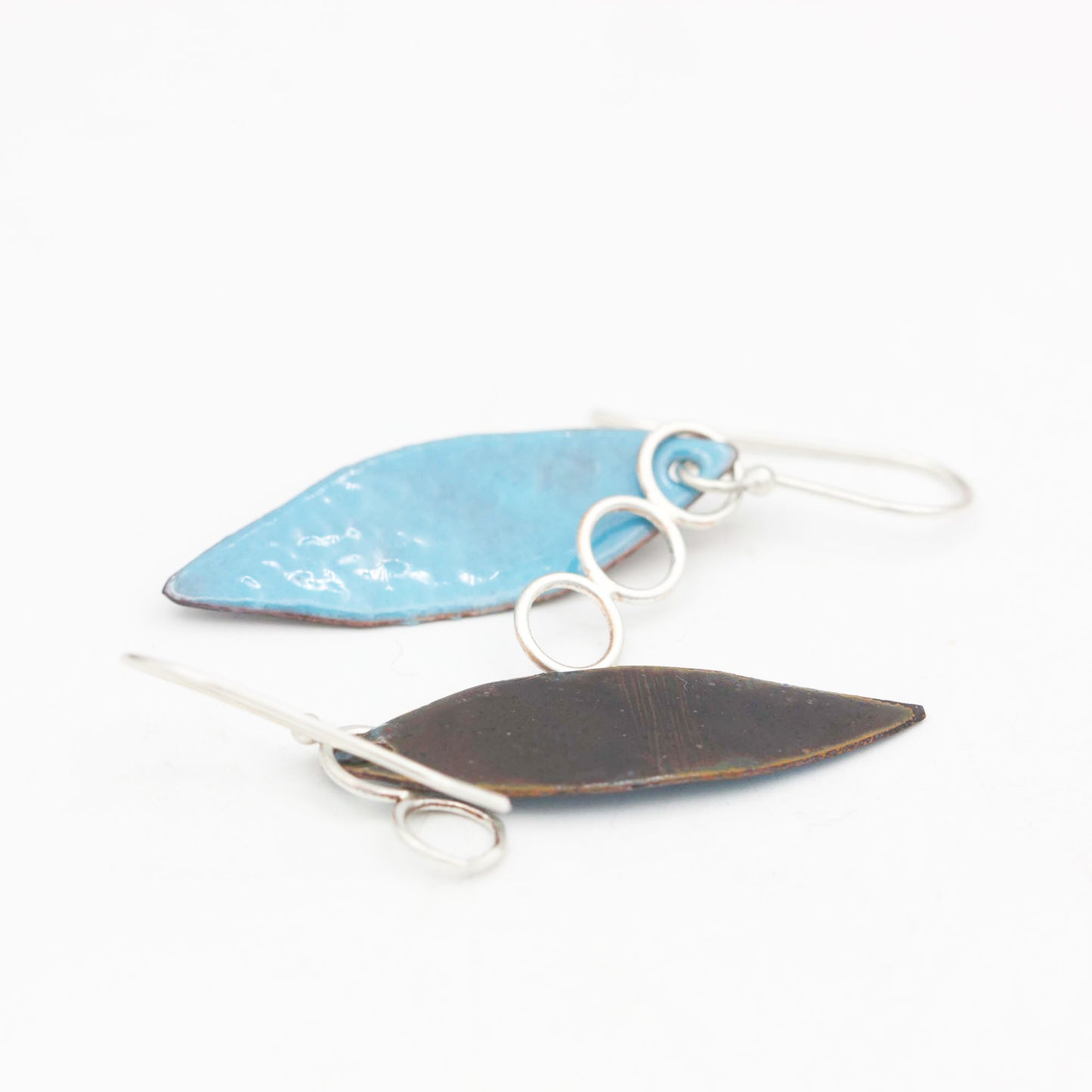 Asymmetric Leaf Shaped Enamelled Earrings