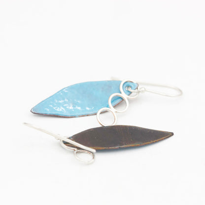 Asymmetric Leaf Shaped Enamelled Earrings