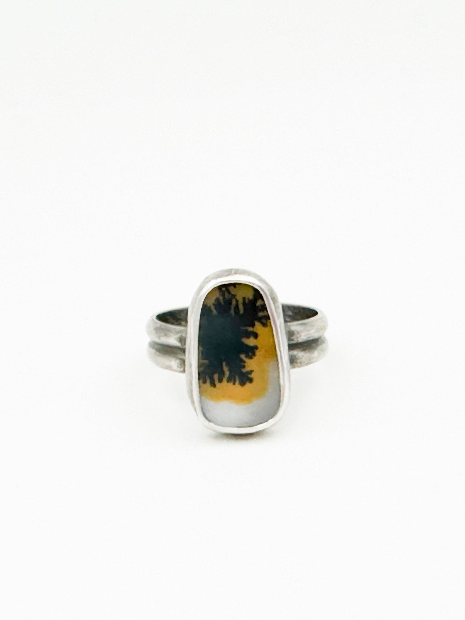 Dendritic Agate and Sterling Silver Ring Size 8.25