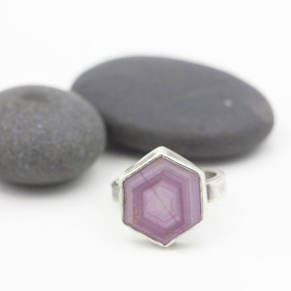 Pink Shimmer Sapphire Hexagon Ring Size 7.75