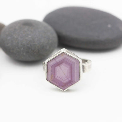 Pink Shimmer Sapphire Hexagon Ring Size 7.75