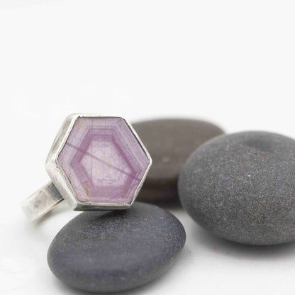 Pink Shimmer Sapphire Hexagon Ring Size 7.75