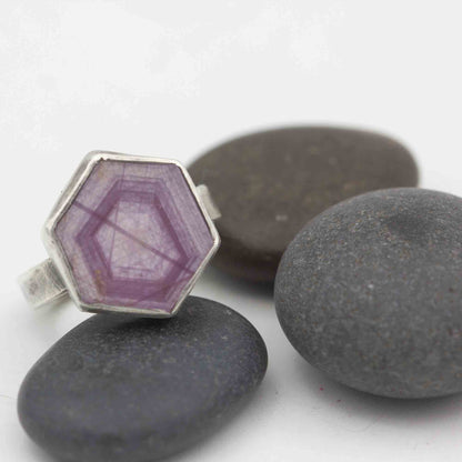 Pink Shimmer Sapphire Hexagon Ring Size 7.75