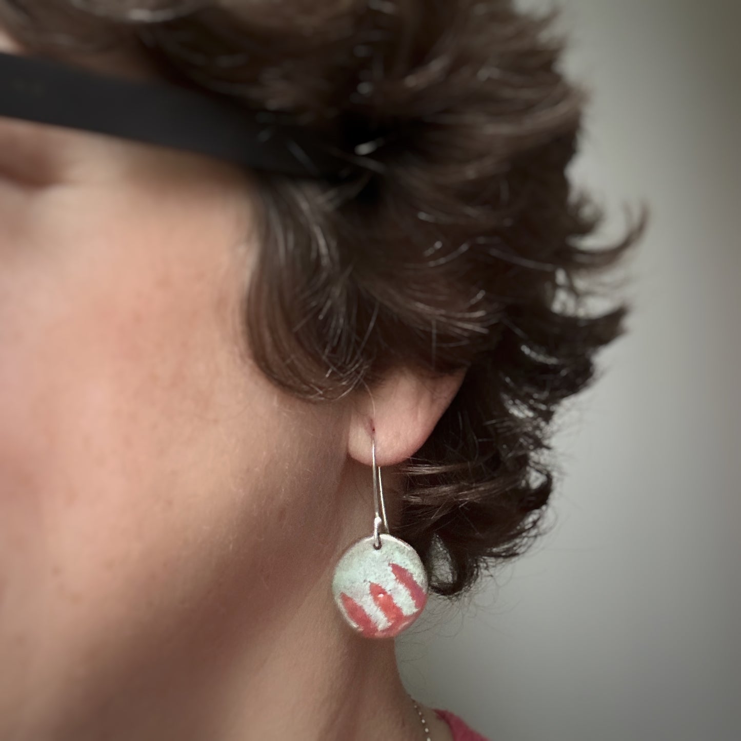 Enameled Earrings Copper & Sterling Silver