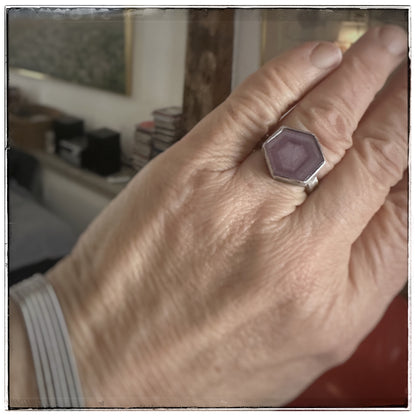 Pink Shimmer Sapphire Hexagon Ring Size 7.75