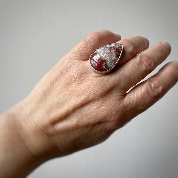 Bubble Lace Agate Ring Size 7.75