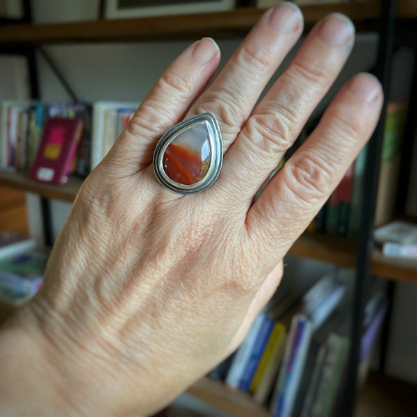 Apache Flame Agate Teardrop Ring Size 8