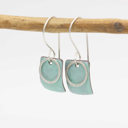 Rectangular Enamelled Copper and Sterling Silver Earrings