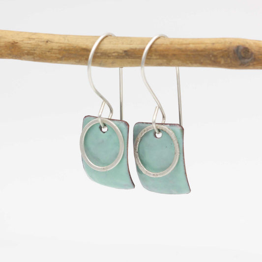 Rectangular Enamelled Copper and Sterling Silver Earrings