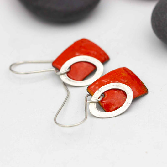 Rectangular Enamelled Copper and Sterling Silver Earrings