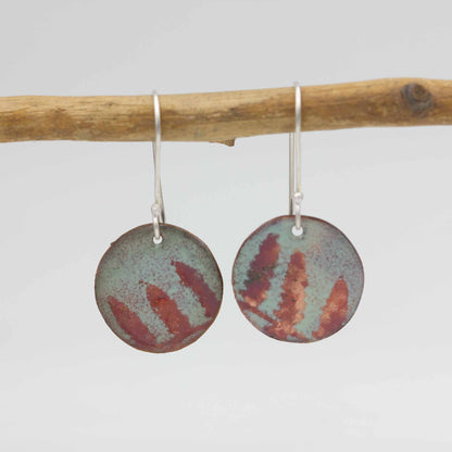 Enameled Earrings Copper & Sterling Silver