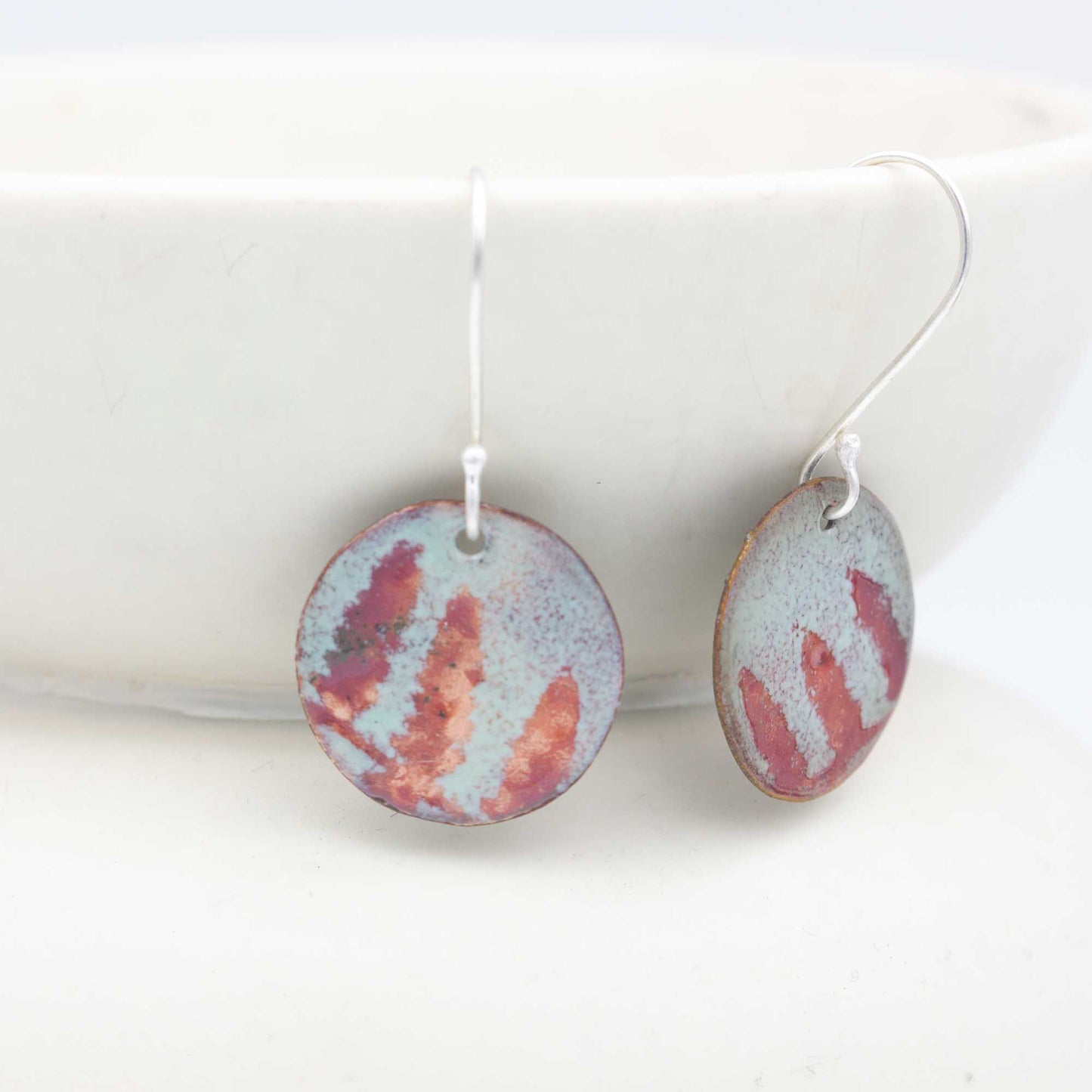 Enameled Earrings Copper & Sterling Silver