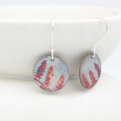Enameled Earrings Copper & Sterling Silver