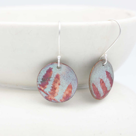 Enameled Earrings Copper & Sterling Silver