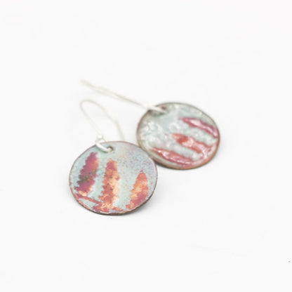 Enameled Earrings Copper & Sterling Silver