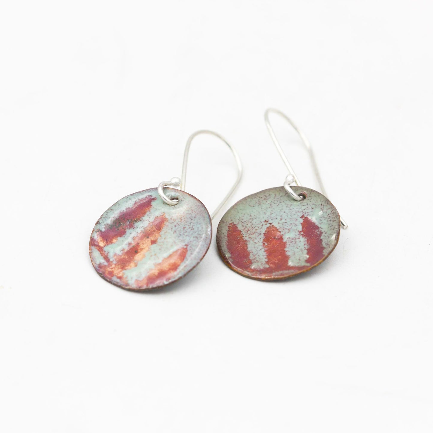 Enameled Earrings Copper & Sterling Silver