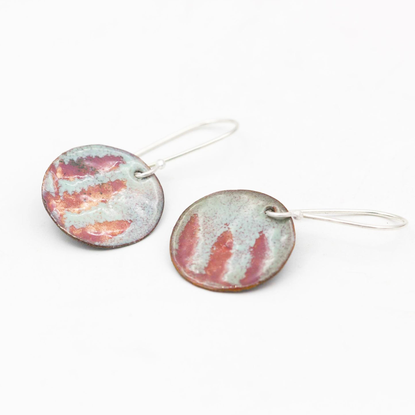Enameled Earrings Copper & Sterling Silver
