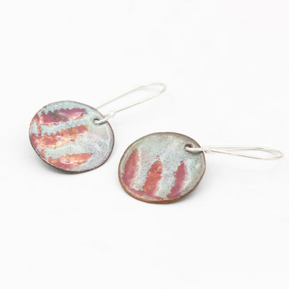 Enameled Earrings Copper & Sterling Silver