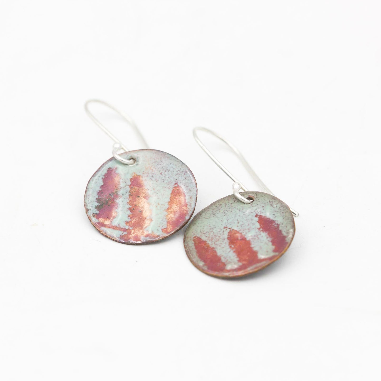Enameled Earrings Copper & Sterling Silver
