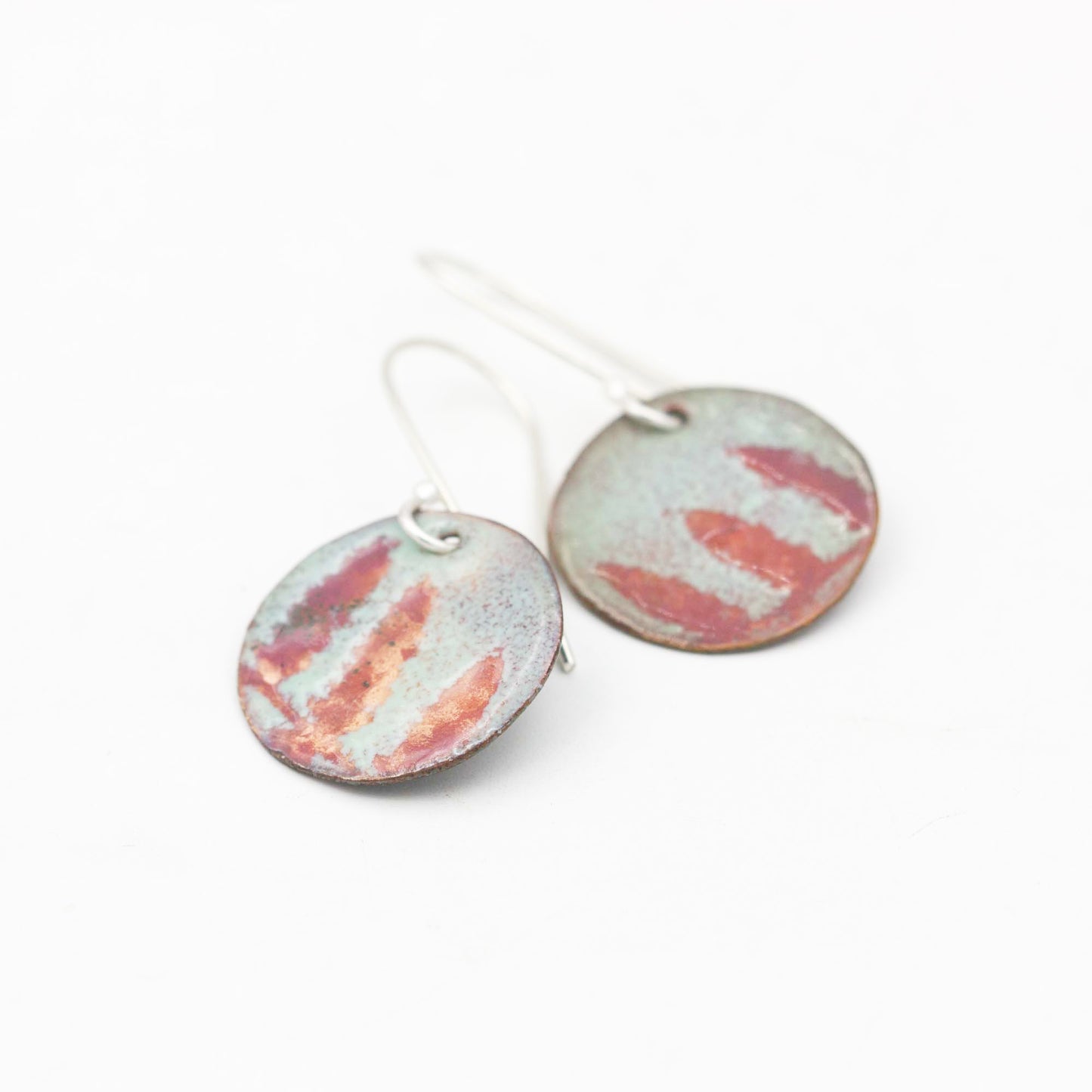 Enameled Earrings Copper & Sterling Silver