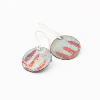 Enameled Earrings Copper & Sterling Silver