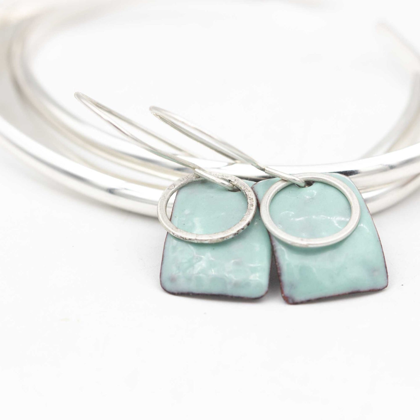 Rectangular Enamelled Copper and Sterling Silver Earrings