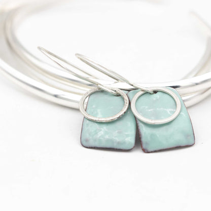 Rectangular Enamelled Copper and Sterling Silver Earrings