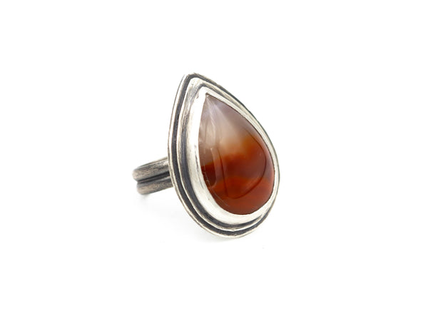 Apache Flame Agate Teardrop Ring Size 8