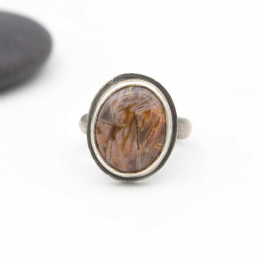 Turkish Stick Agate Ring Sterling Silver Size 6.75