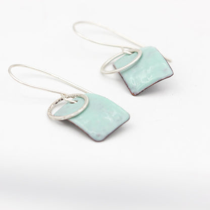 Rectangular Enamelled Copper and Sterling Silver Earrings