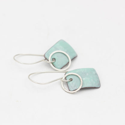 Rectangular Enamelled Copper and Sterling Silver Earrings
