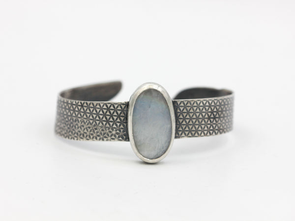 Moonstone and Sterling Silver Textured Cuff