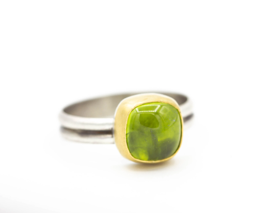 Peridot Sterling and 22k Gold Ring Size 7.5