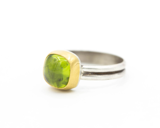 Peridot Sterling and 22k Gold Ring Size 7.5